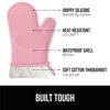 Picture of Gorilla Grip BPA-Free Soft Silicone Oven Mitts, Heat Resistant Thick Cotton Lined Cooking Mitt Set, 14.5" Extra Long Flexible Potholders Protect Hands, Kitchen Essential Waterproof Gloves, Pink
