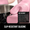 Picture of Gorilla Grip BPA-Free Soft Silicone Oven Mitts, Heat Resistant Thick Cotton Lined Cooking Mitt Set, 14.5" Extra Long Flexible Potholders Protect Hands, Kitchen Essential Waterproof Gloves, Pink