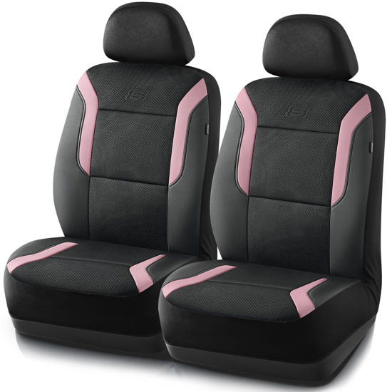 Picture of Skechers Memory Foam Car Seat Covers, Air Cool Mesh Thick Seat Covers, Two Front Car Seat Protector, Airbag Compatible, Automotive Comfort Protection for Most Cars, Vans,Trucks, SUVs,Pink