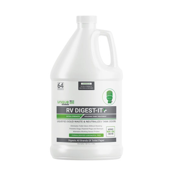 Picture of Unique RV Digest-It+, Extra-Strength Black Tank Treatment - 64 Uses Per Bottle - Eliminates Odor and Liquifies Waste (128 oz)