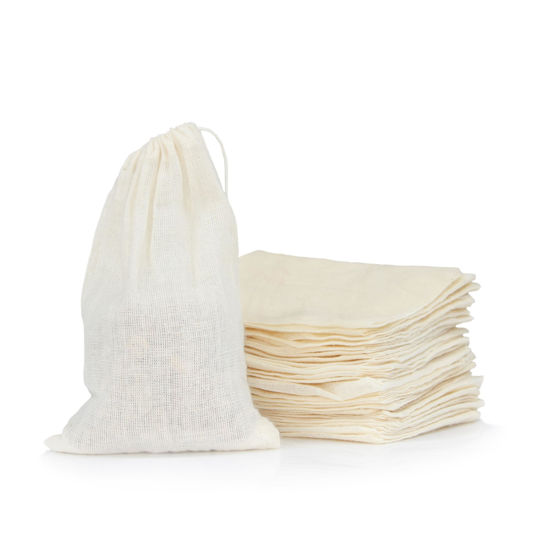 Picture of 25-Pack Small Cheesecloth Bags, 4x3 Inches, Natural Unbleached Muslin Drawstring Bags for Straining Herbs, Cheese, Coffee, Tea, Soup, Gravy, Broth, Stew, and Spices
