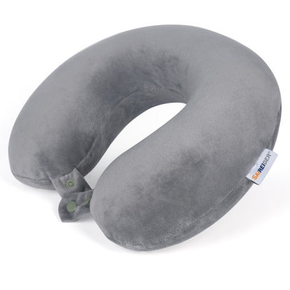 Picture of SAIREIDER Travel Pillows for Sleeping Airplane 100% Pure Memory Foam Neck Pillow for Airplanes Washable Cover(Grey)