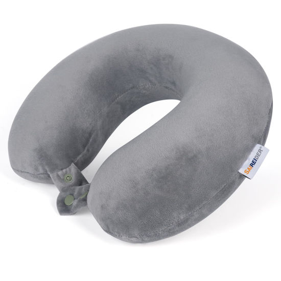 Picture of SAIREIDER Travel Pillows for Sleeping Airplane 100% Pure Memory Foam Neck Pillow for Airplanes Washable Cover(Grey)
