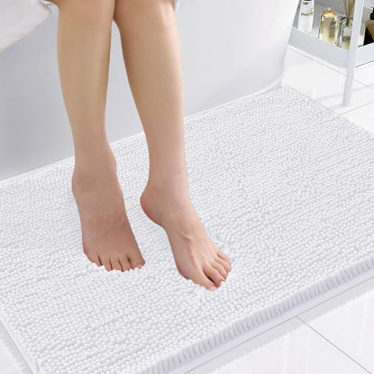 Picture of Smiry Luxury Chenille Bathroom Rugs 36x24, Extra Soft and Absorbent Shaggy Bath Mat, Machine Washable, Non-Slip Plush Carpet Runner for Tub, Shower, and Floor, Home Decor Accessories, White