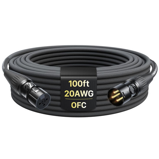 Picture of XLR Cables 100ft 1 Pack, Professional Gold-Plated Rean Connectors from Neutrik, Kevlar-Reinforced Nylon Braided XLR Microphone Cable, Mic Cable, Durable Shielded and Balanced XLR Male to Female Cord