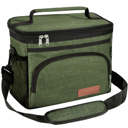 Picture of ExtraCharm Insulated Lunch Bag for Women/Men - Reusable Lunch Box for Office Picnic Hiking Beach - Leakproof Cooler Tote Bag Organizer with Adjustable Shoulder Strap for Adults - Green
