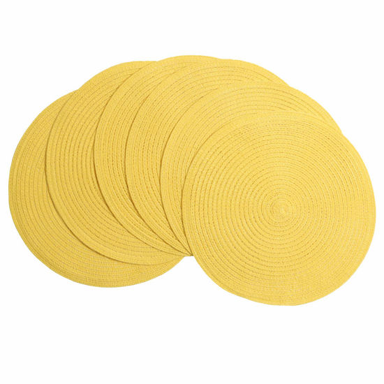 Picture of SHACOS Round Braided Placemats Set of 6 Kitchen Place Mats 15 inch Round Table Mats for Dining Tables Washable (Yellow, 6)