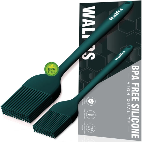 Picture of Walfos Silicone Basting Pastry Brush, 2 Size Pastry Brush Set, Perfect for BBQ Grill Kitchen Cooking, BPA Free and Dishwasher Safe, 2 Pcs (Ink Green)