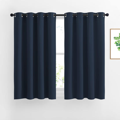 Picture of NICETOWN Blackout Curtains and Drapes for Kitchen - Thermal Insulated Solid Grommet Top Blackout Panels/Draperies for Kid's Room (Navy, 1 Pair, 52 x 54 Inch)