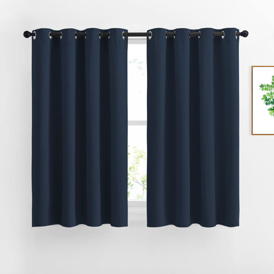 Picture of NICETOWN Blackout Curtains and Drapes for Kitchen - Thermal Insulated Solid Grommet Top Blackout Panels/Draperies for Kid's Room (Navy, 1 Pair, 52 x 54 Inch)
