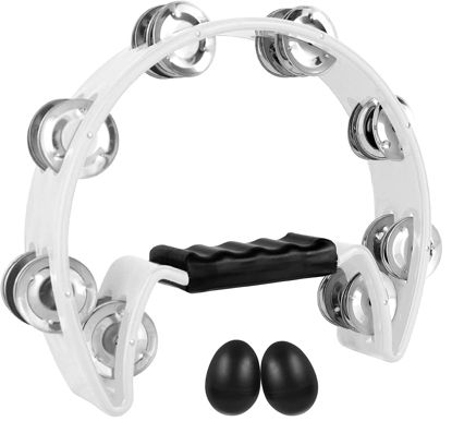Picture of EastRock Tambourine,Metal Jingles Hand Held Percussion-Half Moon Tambourine for Kids, Adults, KTV, Party WHITE