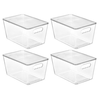 Picture of Vtopmart 4 Pack Clear Stackable Storage Bins with Lids, Large Plastic Containers with Handle for Pantry Organizer and Storage,Perfect for Kitchen,Fridge,Cabinet, Closet,Bathroom Organization