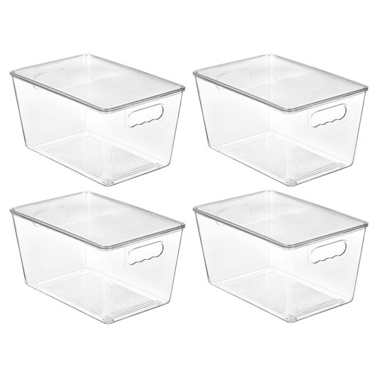 Picture of Vtopmart 4 Pack Clear Stackable Storage Bins with Lids, Large Plastic Containers with Handle for Pantry Organizer and Storage,Perfect for Kitchen,Fridge,Cabinet, Closet,Bathroom Organization