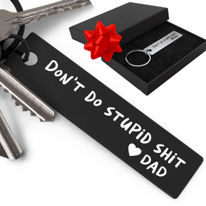 Picture of Dont Do Stupid Sht Key Chain - Laser Engraved Keychain for New driver, Son or Daughter Gift - (Black, Don't Do Stupid - Love Dad)