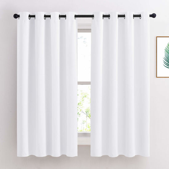 Picture of NICETOWN Curtains 63 inch Length for Bedroom, Window Treatment Grommet Kitchen Drapes for Kids Room, Pure White, 2 Panels, W52 x L63