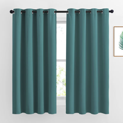 Picture of NICETOWN Blackout Curtains for Kids Room - Triple Weave Microfiber Home Thermal Insulated Solid Ring Top Blackout Panels/Drapes for Bedroom(Sea Teal, Set of 2, 52 x 63 Inch)