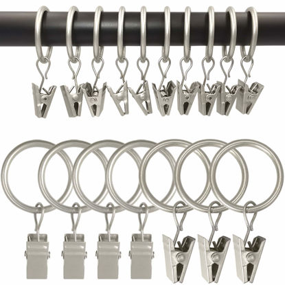 Picture of AMZSEVEN 100 Pack Metal Curtain Rings with Clips, Curtain Hangers Clips, Drapery Clips with Rings, Drapes Rings 1 in Interior Diameter, Fits Diameter 5/8 in Curtain Rod, Matte Silver