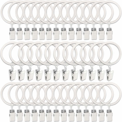Picture of AMZSEVEN 40 Pack Metal Curtain Rings with Clips, Drapery Clips Hooks, Decorative Curtain Rod Clips Hangers 1.5 Inch Interior Diameter Eyelets, Rustproof White