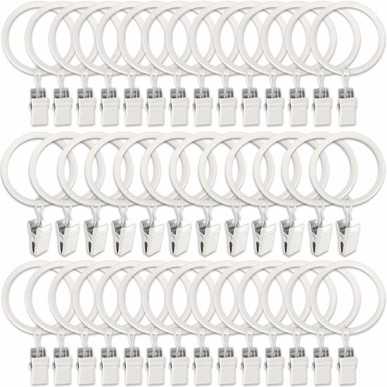 Picture of AMZSEVEN 40 Pack Metal Curtain Rings with Clips, Drapery Clips Hooks, Decorative Curtain Rod Clips Hangers 1.5 Inch Interior Diameter Eyelets, Rustproof White