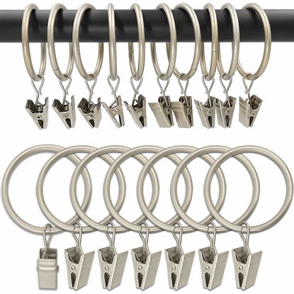 Picture of AMZSEVEN 100 Pack Metal Curtain Rings with Clips, Drapery Clips Hooks, Decorative Curtain Rod Clips Hangers 1.5 Inch Interior Diameter Eyelets, Matte Silver