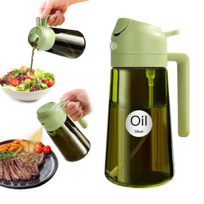 Picture of YARRAMATE 16oz/470ml Light-Blocking Dark Oil Sprayer for Cooking, 2 in 1 Olive Oil Dispenser Bottle for Kitchen, Premium Dark Green Glass Oil Bottle, Food-Grade Oil Mister for Air Fryer, BBQ (Green)