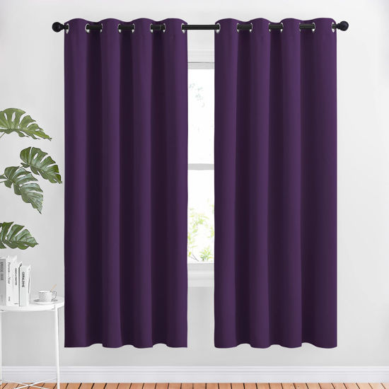 Picture of NICETOWN 72 inches Bedroom Curtains Panels - Functional Blackout Curtains/Panels for Bedroom, Thermal Insulated, Privacy Assured (Set of 2, 52 x 72 inches in Royal Purple)