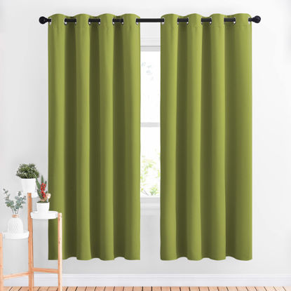 Picture of NICETOWN Green Blackout Draperies Curtains - Window Treatment Thermal Insulated Solid Grommet Blackout Curtains/Drapes for Bedroom (Set of 2 Panels, 52 by 72 Inch, Fresh Green)