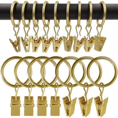 Picture of AMZSEVEN 100 Pack Metal Curtain Rings with Clips, Curtain Hangers Clips, Drapery Clips with Rings, Drapes Rings 1 in Interior Diameter, Fits Diameter 5/8 in Curtain Rod, Gold Color