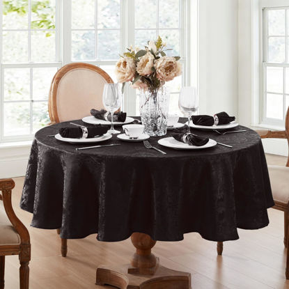 Picture of Elrene Home Fashions Caiden Elegance Damask Waterproof, Stain & Wrinkle Resistant Fabric Tablecloth, 60" x 84" Oval, Black