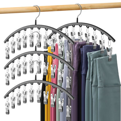 Picture of Legging Organizer for Closet, Metal Yoga Pants Hangers 4 Pack w/10 Clips Holds 40 Leggings, Space Saving Hanging Closet Organizer w/Rubber Coated Closet Organizers and Storage, Black