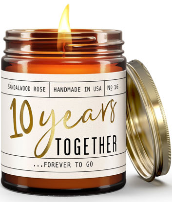 Picture of 10 Year Anniversary Gifts for Wife - '10 Years Together' Candle, w/Sandalwood Rose - infused w/Essential Oils I 10th Anniversary Gifts for Her I 50Hr Burn, Made in USA