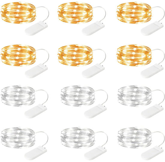 Picture of Brightown 12 Pack Led Fairy Lights Battery Operated String Lights Waterproof Silver Wire 7 Feet 20 Led Firefly Starry Moon Lights for DIY Wedding Party Bedroom