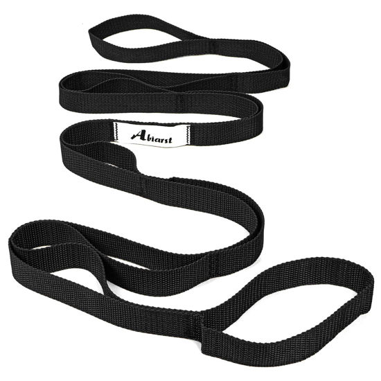 Picture of Abiarst Stretching Strap Yoga Straps for Physical Therapy, 10 Loops Non-Elastic Stretch Strap for Pilates, Flexibility, Exercise, Stretch Band for Women & Men (Black)