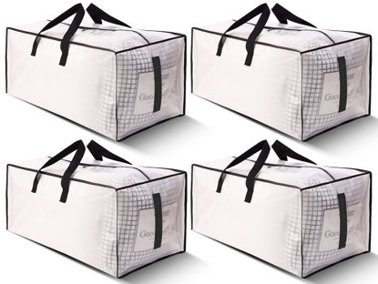 Picture of HOMESURE 4 Pack Large Strong Moving Bags with Zippers & Carrying Handles - Water-Resistant - Heavy Duty Storage Tote for Space Saving, Fold Flat, Alternative to Moving Box (Semi-Transparent)