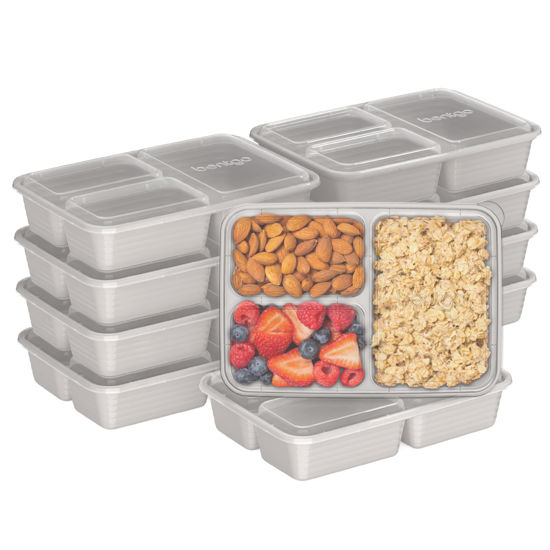 Picture of Bentgo 20-Piece Lightweight, Durable, Reusable BPA-Free 3-Compartment Containers - Microwave, Freezer, Dishwasher Safe - Stone Gray