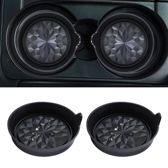 Picture of Amooca Car Cup Coaster Universal Automotive Waterproof Non-Slip Cup Holders Sift-Proof Spill Holder Car Interior Accessories 2 Pack Black Flower