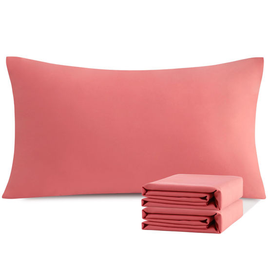 Picture of NTBAY King Pillowcase Set - 2 Pack Brushed Microfiber 20x40 Pillowcases - Soft, Wrinkle-Free, Fade-Resistant, Stain-Resistant, Coral Pink Pillowcases with Envelope Closure - 20x40 Inches, Coral Pink