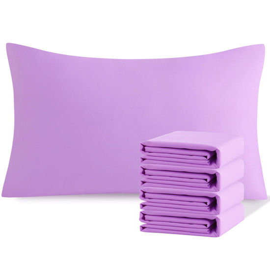 Picture of NTBAY Queen Pillowcase Set - 4 Pack Brushed Microfiber 20x30 Pillowcases - Soft, Wrinkle-Free, Fade-Resistant, Stain-Resistant, Light Purple Pillowcases with Envelope Closure - 20x30 Inches