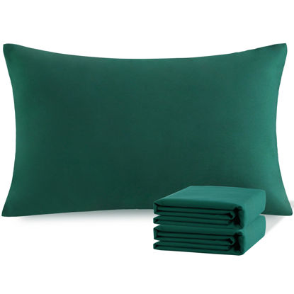 Picture of NTBAY Standard Pillowcase Set - 2 Pack Brushed Microfiber 20x26 Pillowcases - Soft, Wrinkle-Free, Fade-Resistant, Stain-Resistant, Dark Green Pillowcases with Envelope Closure - 20x26 Inches