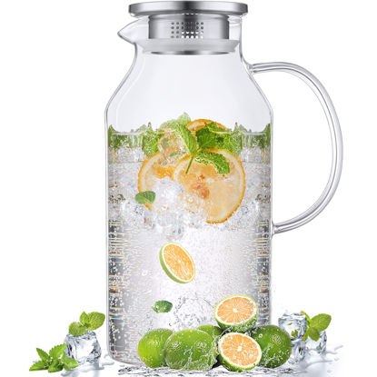 Picture of 2.6 Liter 88 oz Glass Pitcher with Lid and Spout, Bivvclaz Glass Water Pitcher for Fridge, Glass Carafe for Hot/Cold Water, Iced Tea Pitcher, Large Pitcher for Coffee, Juice and Homemade Beverage