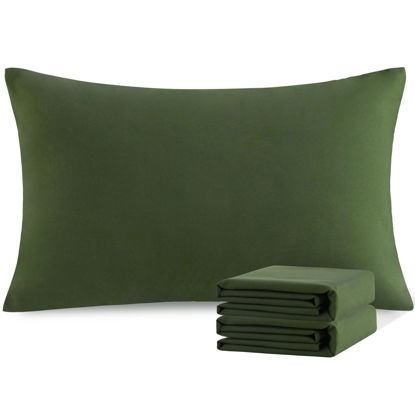 Picture of NTBAY Standard Pillowcase Set - 2 Pack Brushed Microfiber 20x26 Pillowcases - Soft, Wrinkle-Free, Fade-Resistant, Stain-Resistant, Olive Green Pillowcases with Envelope Closure - 20x26 Inches