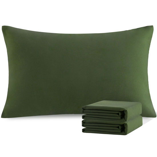 Picture of NTBAY Standard Pillowcase Set - 2 Pack Brushed Microfiber 20x26 Pillowcases - Soft, Wrinkle-Free, Fade-Resistant, Stain-Resistant, Olive Green Pillowcases with Envelope Closure - 20x26 Inches
