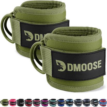 Picture of DMoose Fitness Ankle Straps for Cable Machines - One Size Fit with Premium Padding, Glute Kickback Ankle Strap for Women & Men, Cable Attachments for Gym Workouts & Hip Abductors (Olive Green - Pair)