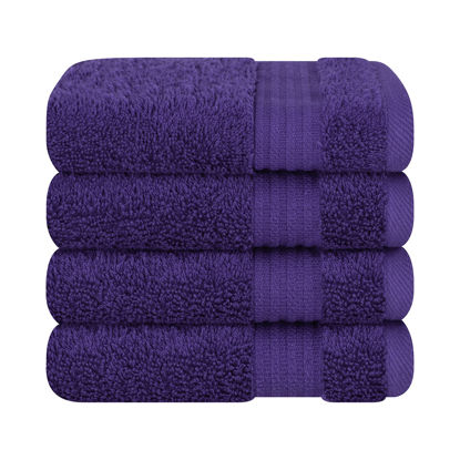 Picture of Cotton Paradise 100% Cotton Turkish Washcloths for Bathroom, 4 Piece Soft Absorbent Small Hand Face Towels Wash Rags for Body, Purple Wash Cloths