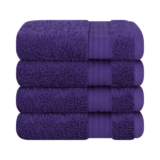 Picture of Cotton Paradise 100% Cotton Turkish Washcloths for Bathroom, 4 Piece Soft Absorbent Small Hand Face Towels Wash Rags for Body, Purple Wash Cloths