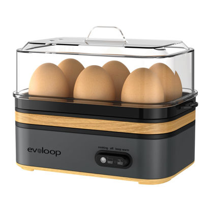 Picture of Evoloop Rapid Egg Cooker Electric 6 Eggs Capacity, Soft, Medium, Hard Boiled, Poacher, Omelet Maker Egg Poacher With Auto Shut-Off, BPA Free