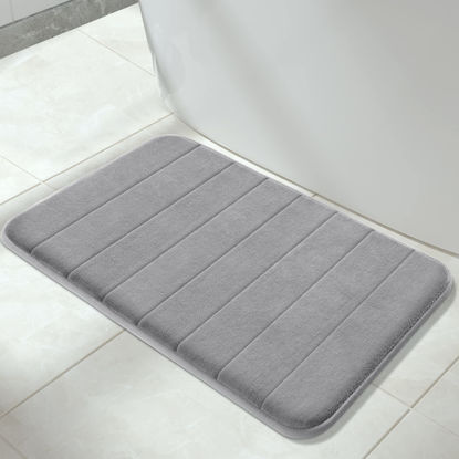 Picture of Yimobra Memory Foam Bath Mat Large Size, 31.5 x 19.8, Super Soft Non-Slip Bathroom Rug, Water Absorption, Machine Wash, Thick, Comfortable, Easier to Dry for Bathroom Mat, Tub and Shower, Grey