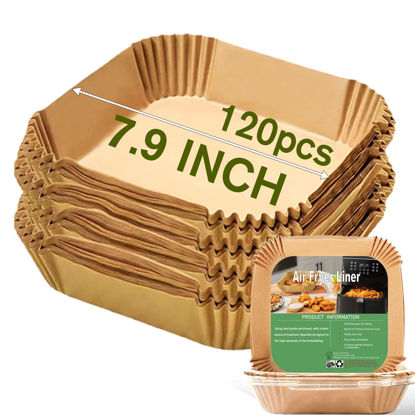 Picture of Air Fryer Disposable Paper Liner Square 7.9 Inches, 120Pcs parchment paper liners for 3-6QT Air fryer, Oil-proof, Water-proof, Parchment Baking Paper for Baking Roasting Microwave