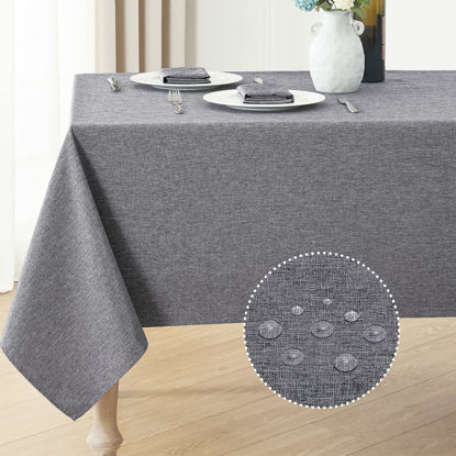 Picture of Veblandy Rectangle Tablecloth Linen Textured Waterproof & Stain Resistant Table Cloth Wrinkle Free Decorative Fabric Farmhouse Table Cover for Dining/Party/Buffet/Wedding, 52 x 70 Inch, Dark Grey