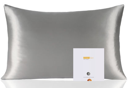 Picture of ZIMASILK 100% Pure Mulberry Silk Pillowcase for Hair and Skin Health,Soft and Smooth,Both Sides Premium Grade 6A Silk,600 Thread Count,with Hidden Zipper,1pc (Queen 20''x30'', Gray)